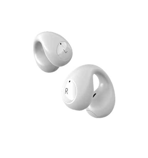 A pair of open-ear true-wireless earbuds
